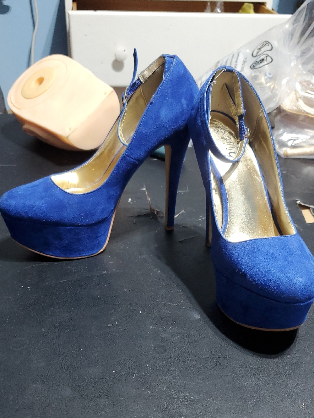 Royal Blue Platform High Heels - Women's Suede Pumps These Shoes Are Used.